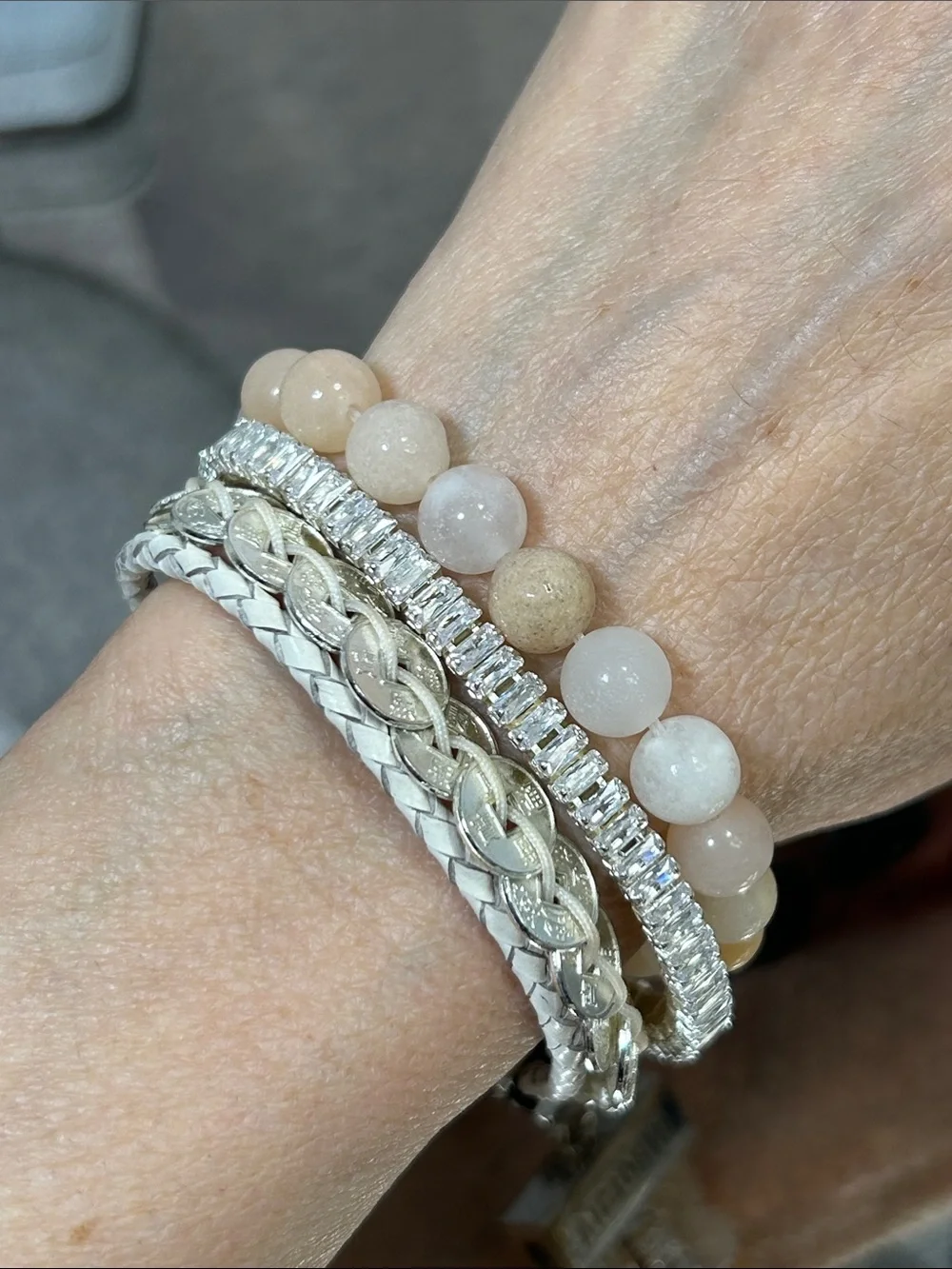 Elegant Stone Bead and Silver Multi-Stack Bracelet